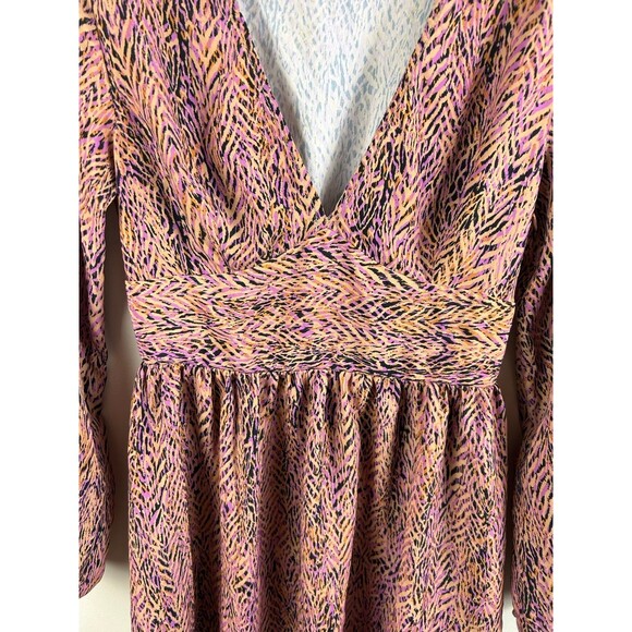 Zara Pink Mix Balloon Sleeve Retro Skater Style Mini Dress Small Deep V-Neck - Picture 3 of 6